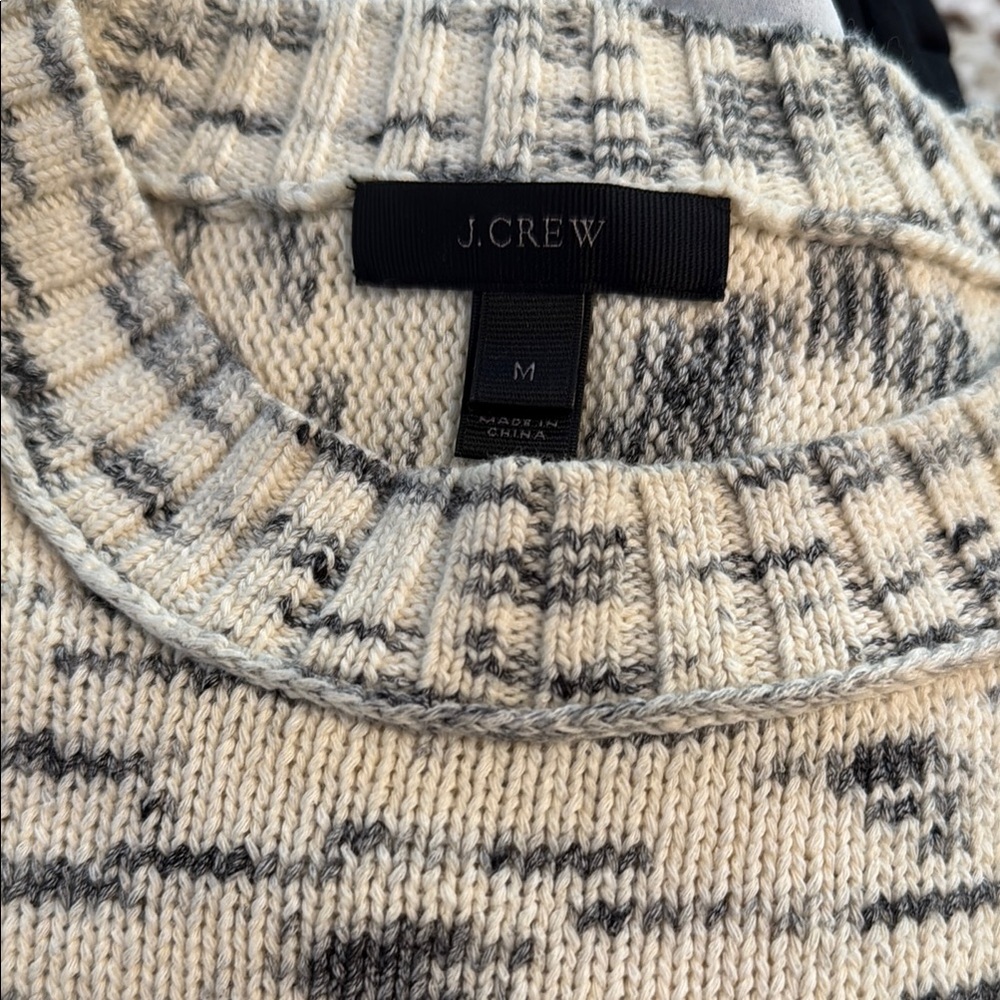 J. Crew Gray and Cream Crewneck Sweater